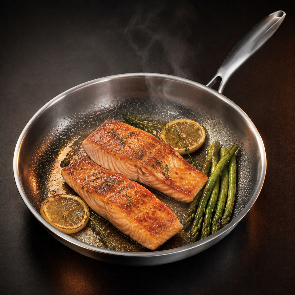 Pure titanium frying pan in a premium kitchen setting