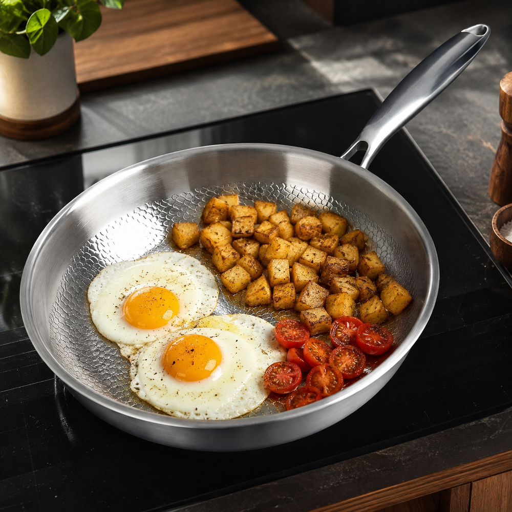 Eggs and breakfast in a pan