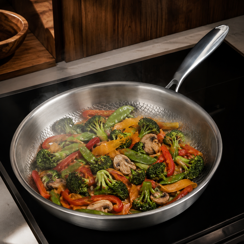 Colorful vegetables and stir-fry in a pan